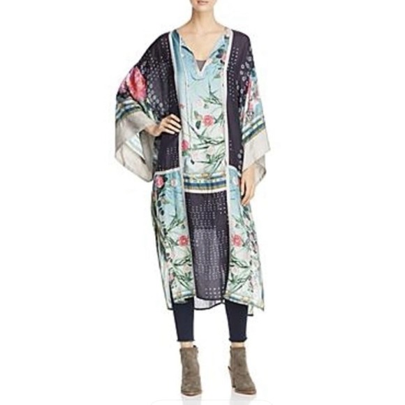 Johnny Was Camuba Heaven 100% Silk Long Kaftan  Medium Floral Boho Designer - Picture 11 of 12